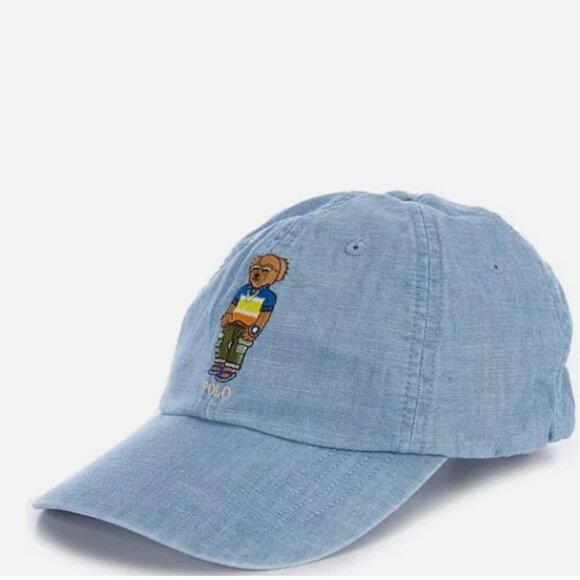 Polo Ralph Lauren Men's Cotton Bear Chambray Blue Ball Cap Hat - Picture 3 of 4